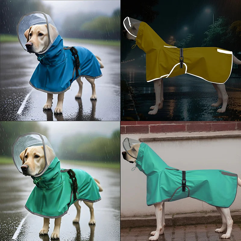 Dog Raincoat, Hooded Windproof and Waterproof Reflective Pet Raincoat, Suitable for Medium to Large Dogs, Waterproof Dog Clothin
