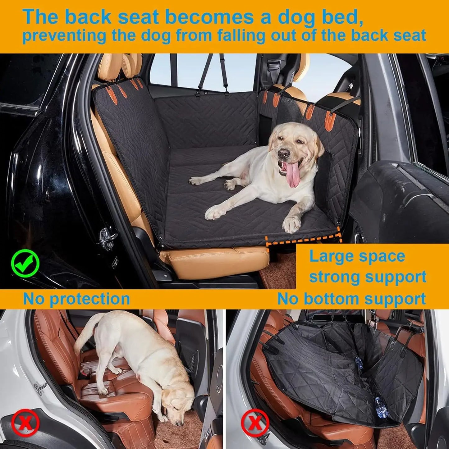 Pet Car Seat Cover for Large & Medium Dogs - Waterproof Hammock with Storage Pocket, Non-Slip Leather Bench Protector