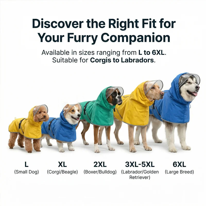 Dog Raincoat, Hooded Windproof and Waterproof Reflective Pet Raincoat, Suitable for Medium to Large Dogs, Waterproof Dog Clothin