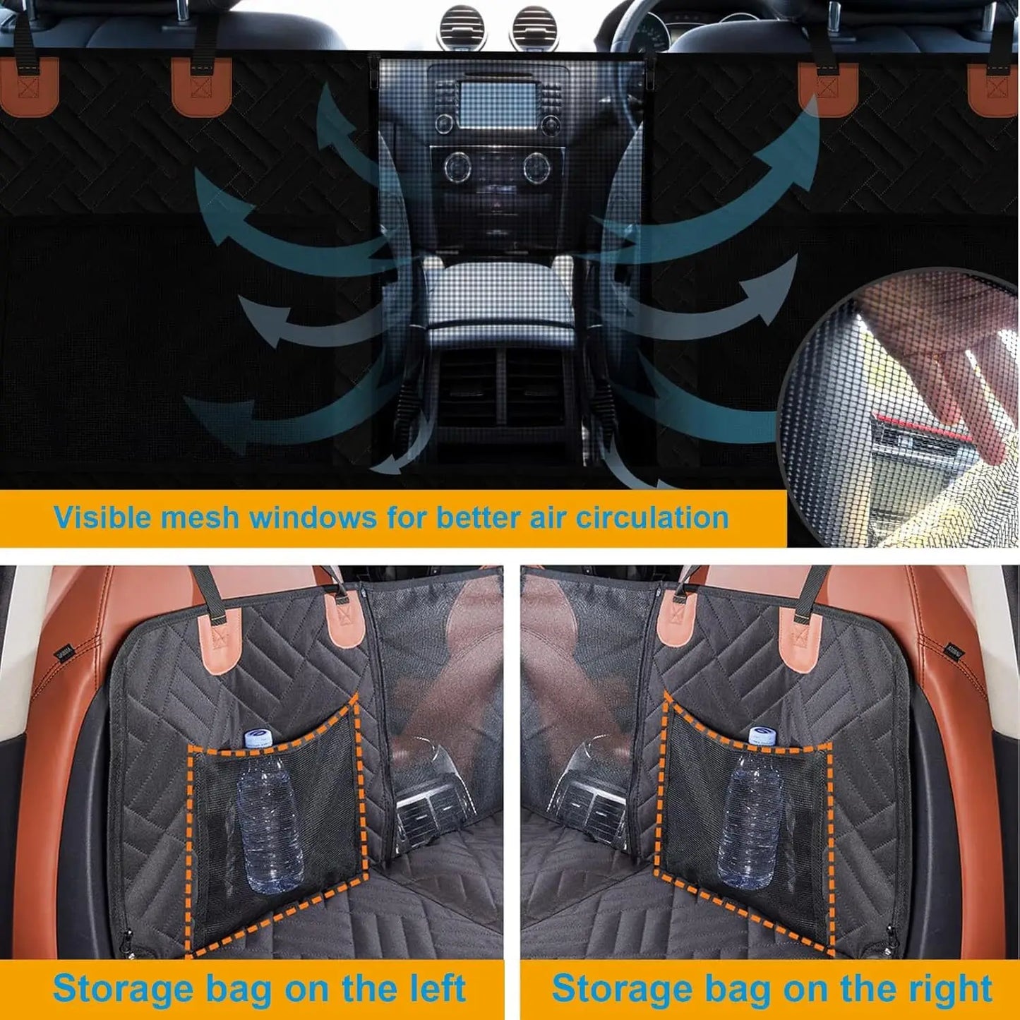 Pet Car Seat Cover for Large & Medium Dogs - Waterproof Hammock with Storage Pocket, Non-Slip Leather Bench Protector