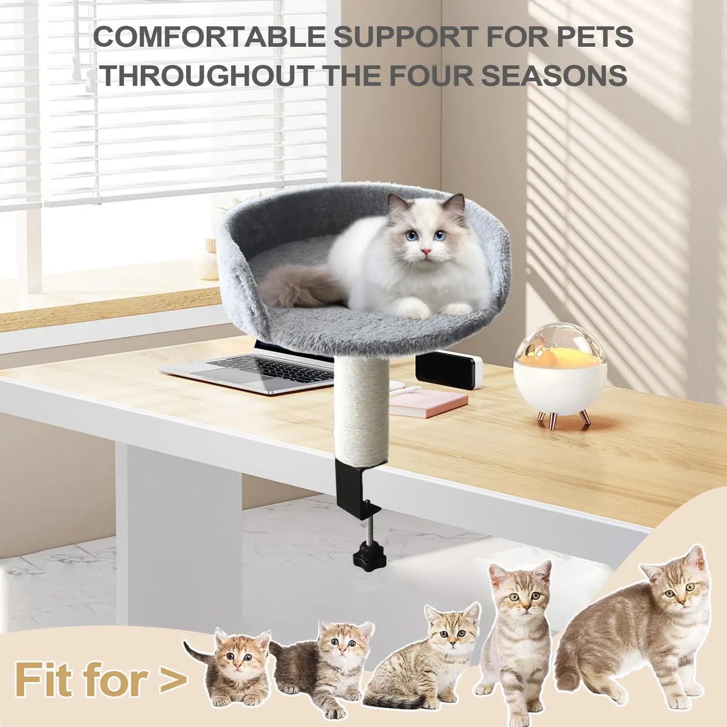 Cat Hammock Perch Desk Clamp Cat Bed With Soft Pad Removable Pet Nest Attachment For Office & Home Space-Saving Pet Cat Bed