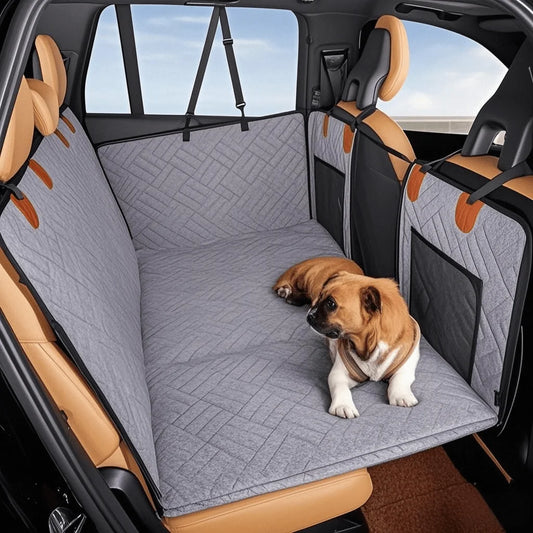 Pet Car Seat Cover for Large & Medium Dogs - Waterproof Hammock with Storage Pocket, Non-Slip Leather Bench Protector