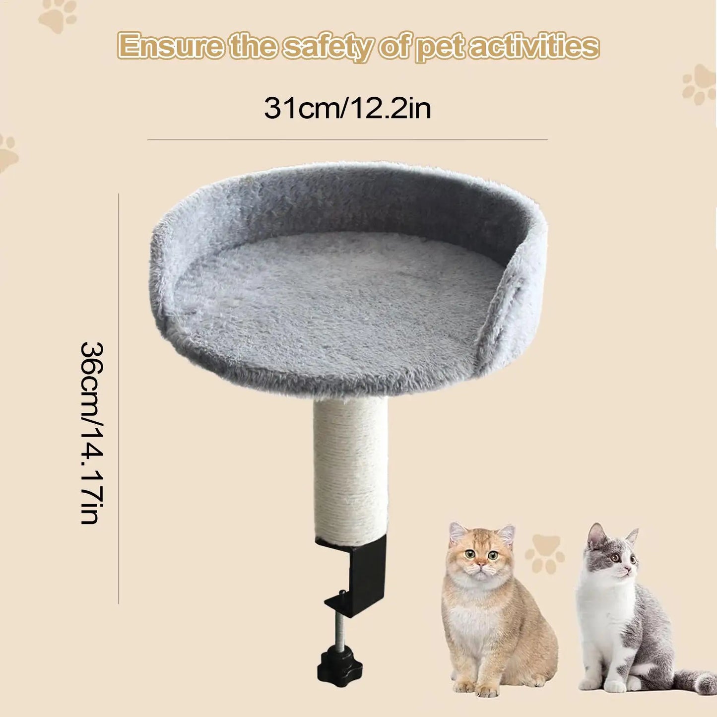 Cat Hammock Perch Desk Clamp Cat Bed With Soft Pad Removable Pet Nest Attachment For Office & Home Space-Saving Pet Cat Bed