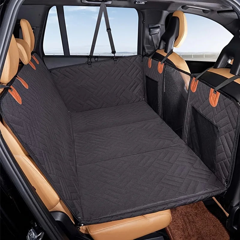 Pet Car Seat Cover for Large & Medium Dogs - Waterproof Hammock with Storage Pocket, Non-Slip Leather Bench Protector