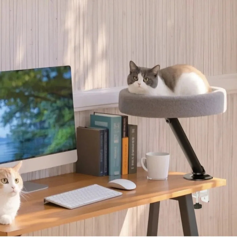 Desktop Cat Bed Round Indoor Cats Comfortable Soft Desk Nest Pet Bed for Kitten Adjustable Height Cat Climbing Frame for Desk