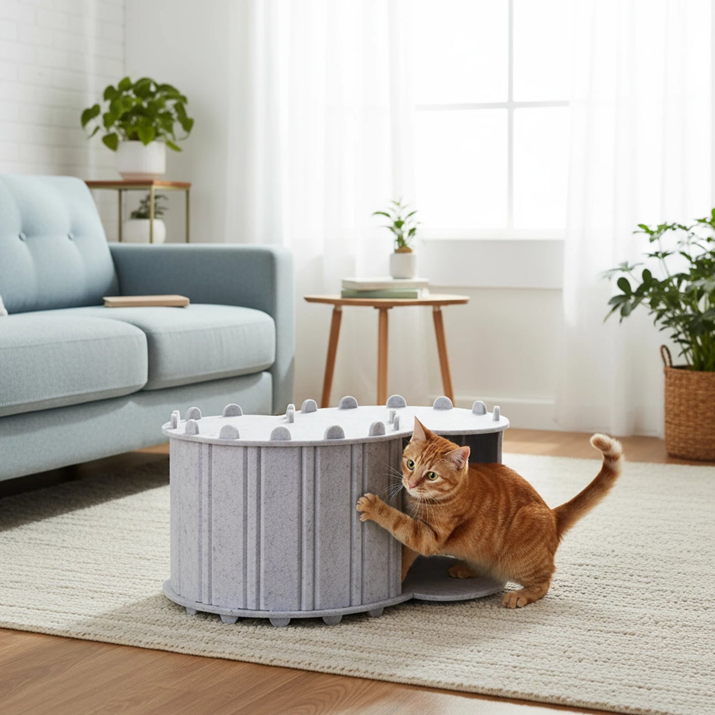Cat Tunnel Bed Felt Peekaboo Cat Cave Semi-enclosed Foldable Pet House for Indoor Cats