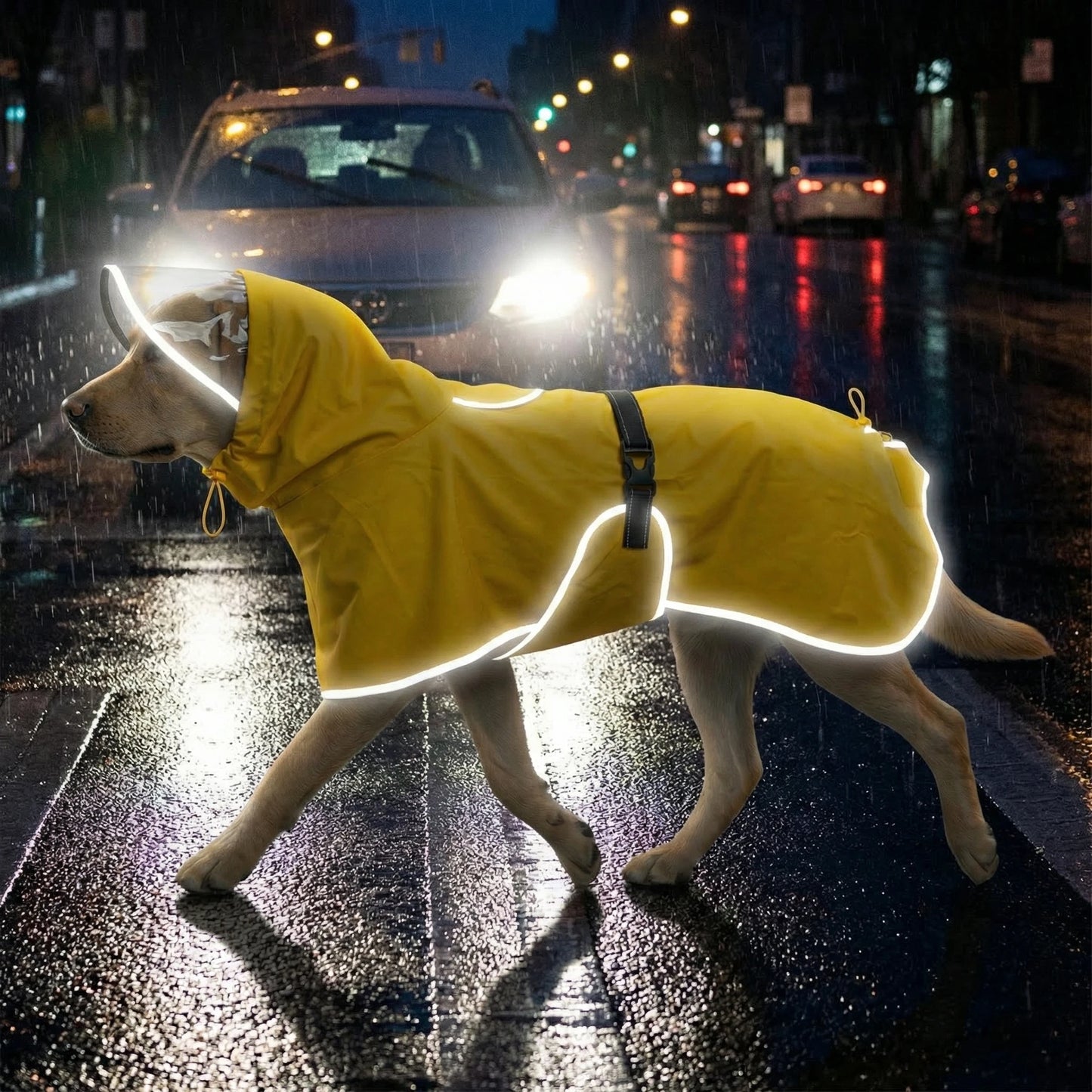 Dog Raincoat, Hooded Windproof and Waterproof Reflective Pet Raincoat, Suitable for Medium to Large Dogs, Waterproof Dog Clothin