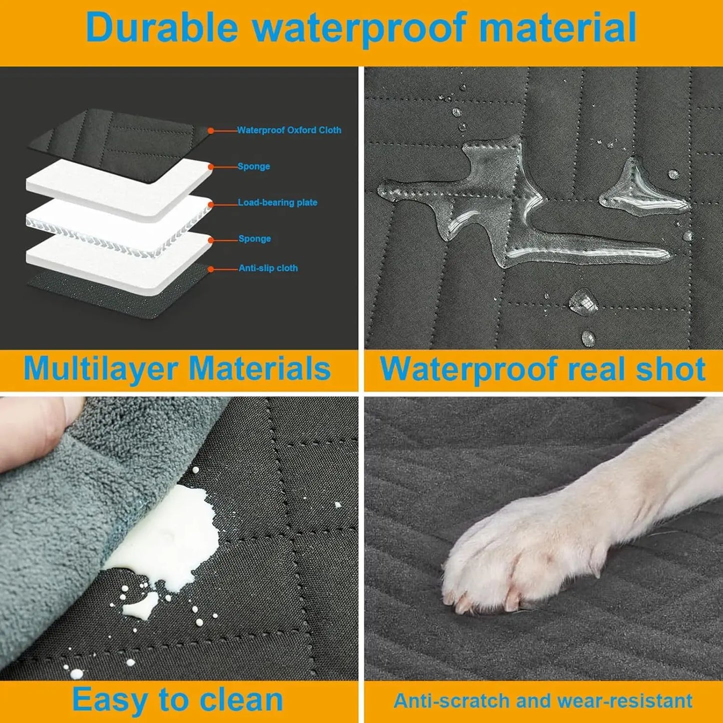 Pet Car Seat Cover for Large & Medium Dogs - Waterproof Hammock with Storage Pocket, Non-Slip Leather Bench Protector