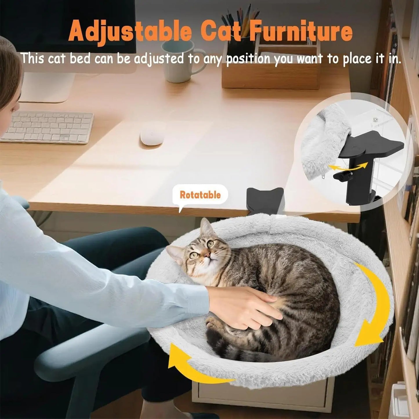 Cat Desk Bed 180 Rotating Kitten Hammock indoor cat bed furniture Ergonomic Cat Desk Bed For Sleeping Relaxation