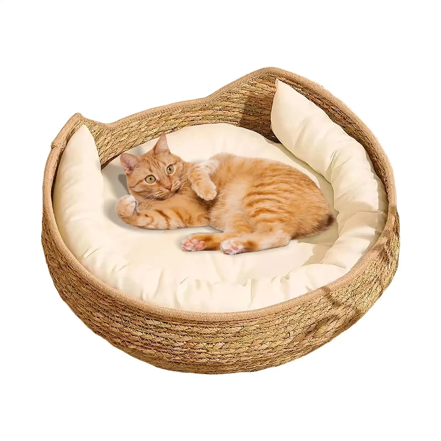 Cat Basket Cotton Rope Round Bed for Cat Sleep with Pillow All Season Indoor Weaving Pet Resting Scratching Sleeping Furniture